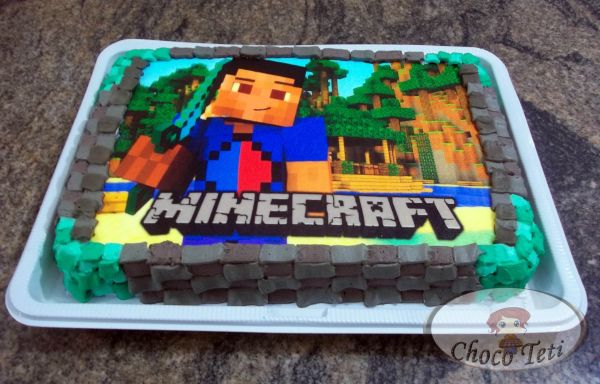 bolo minecraft papel de arroz