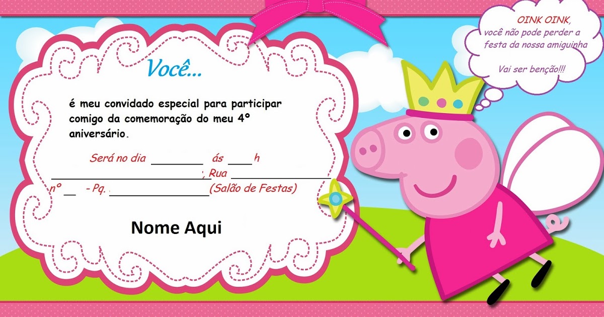 Convite Peppa Pig Princesa para imprimir