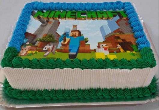 Bolo de Pasta Americana: Bolo Minecraft quadrado com menino de