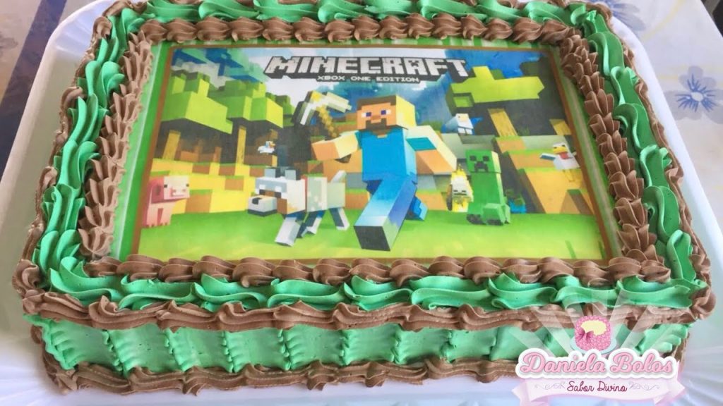 Bolo minecraft papel de arroz