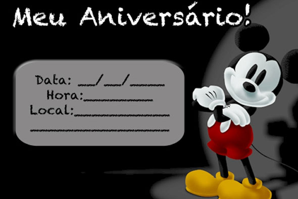 Convite mickey para editar/em branco