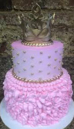 bolo princesa rosa e dourado