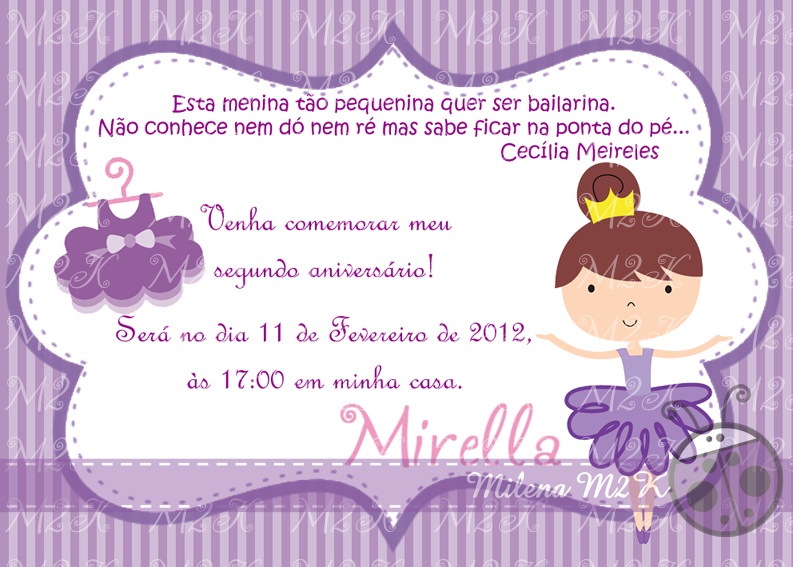 Convite de aniversário de bailarina