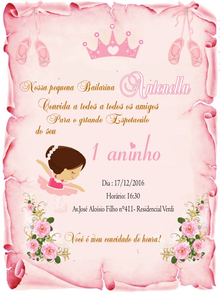 Convite bailarina 1 aninho