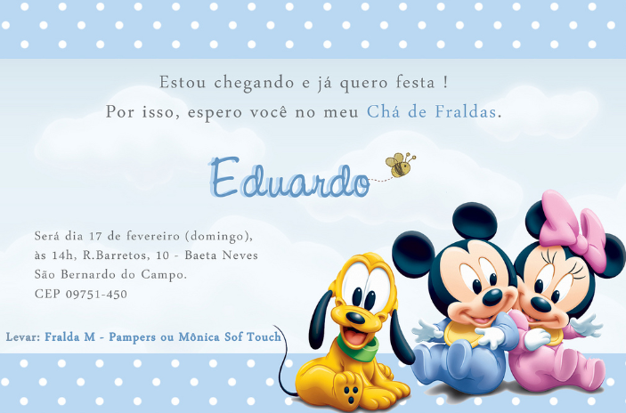 Convite de chá de fraldas do mickey