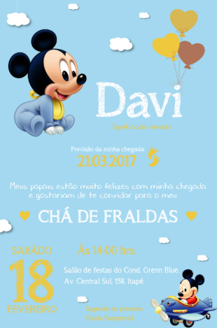 Convite de chá de fraldas do mickey