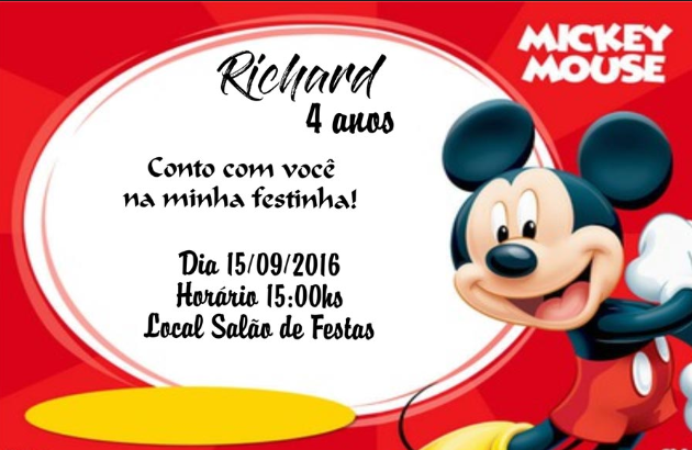 Convite de aniversário do mickey