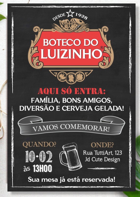 convite de festa de boteco