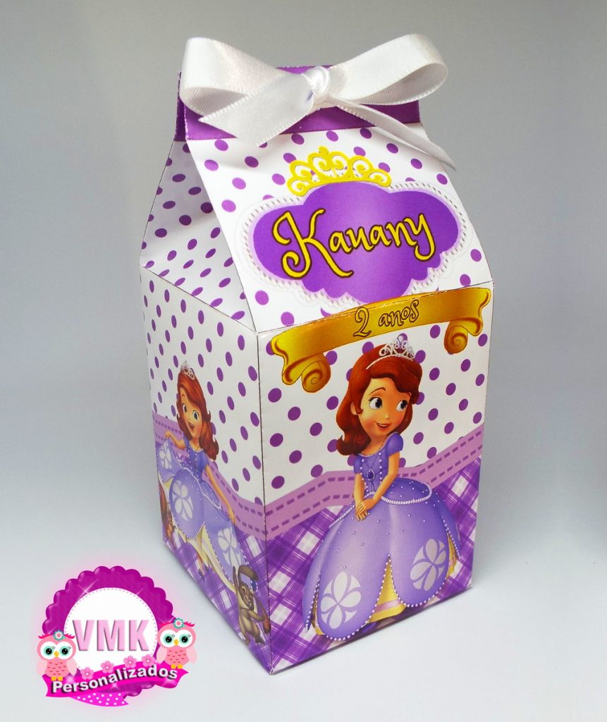 Lembrancinhas da Princesa Sofia com caixa de leite
