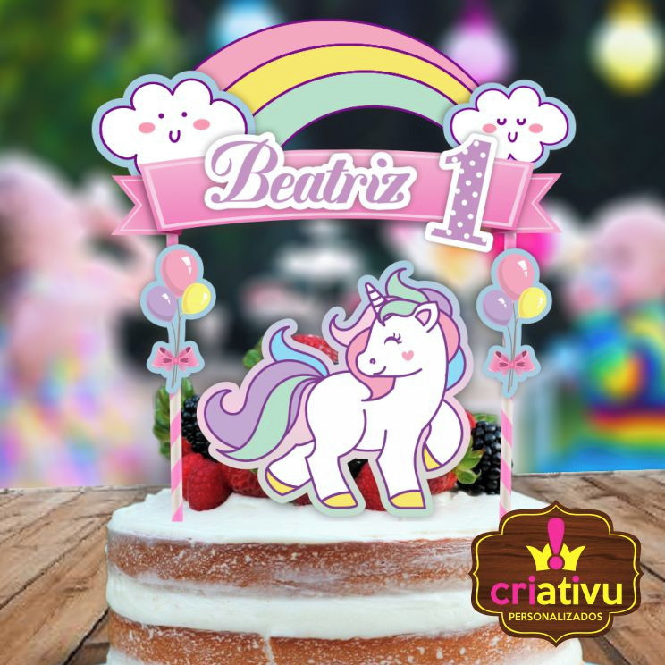 bolo unicornio chantilly com topper