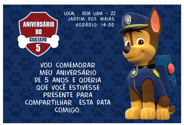 convite patrulha canina masculino