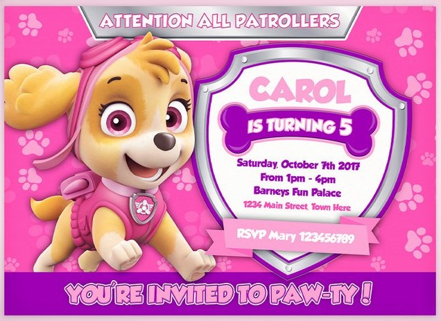 convite patrulha canina rosa