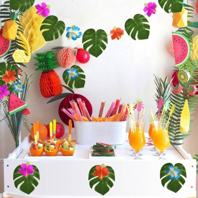 festa tropical decoração mesas