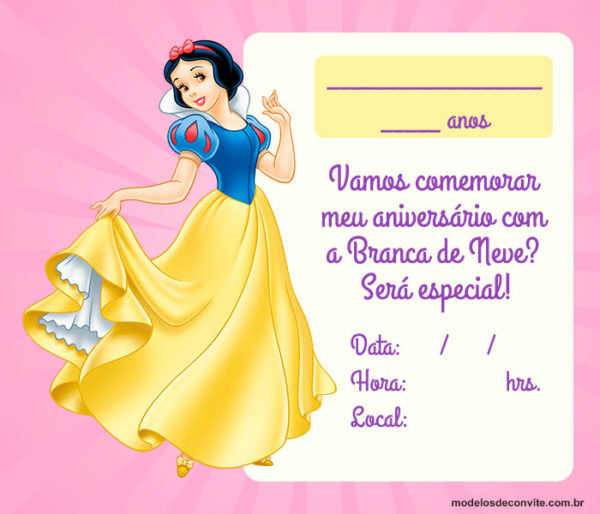 convite branca de neve para editar