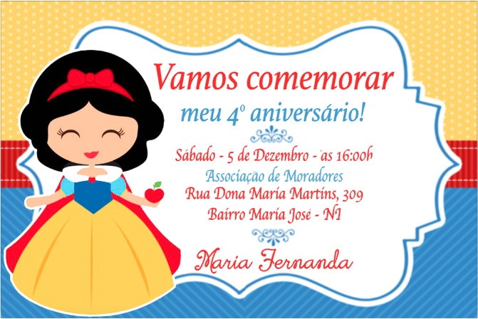 convite branca de neve para editar