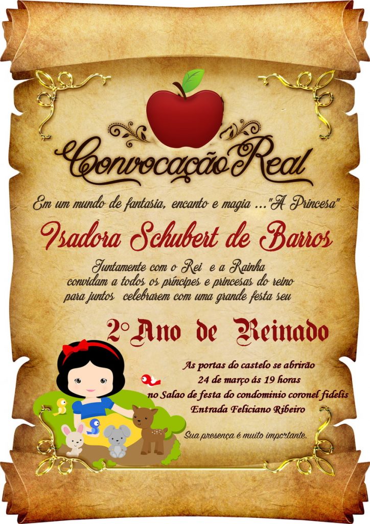 convite branca de neve pergaminho