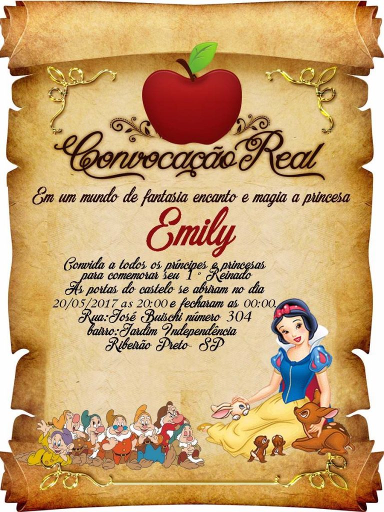 convite branca de neve pergaminho