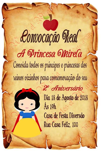 convite branca de neve pergaminho