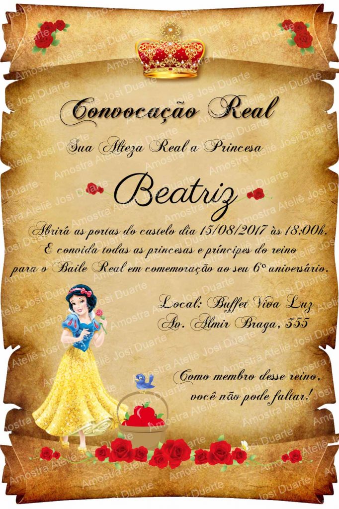 convite branca de neve pergaminho