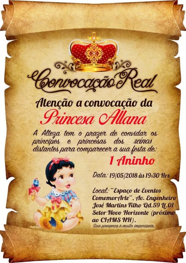 convite branca de neve 1 ano