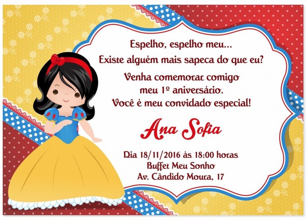 convite branca de neve 1 ano