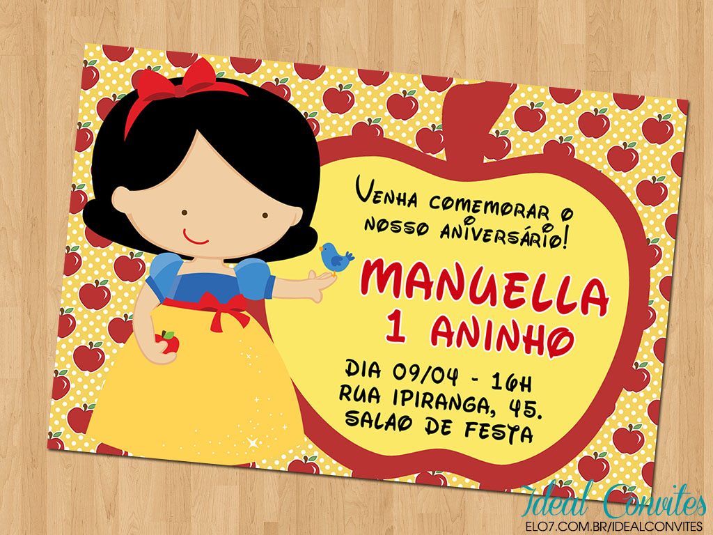 convite branca de neve 1 ano