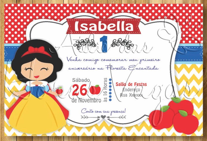 convite branca de neve 1 ano