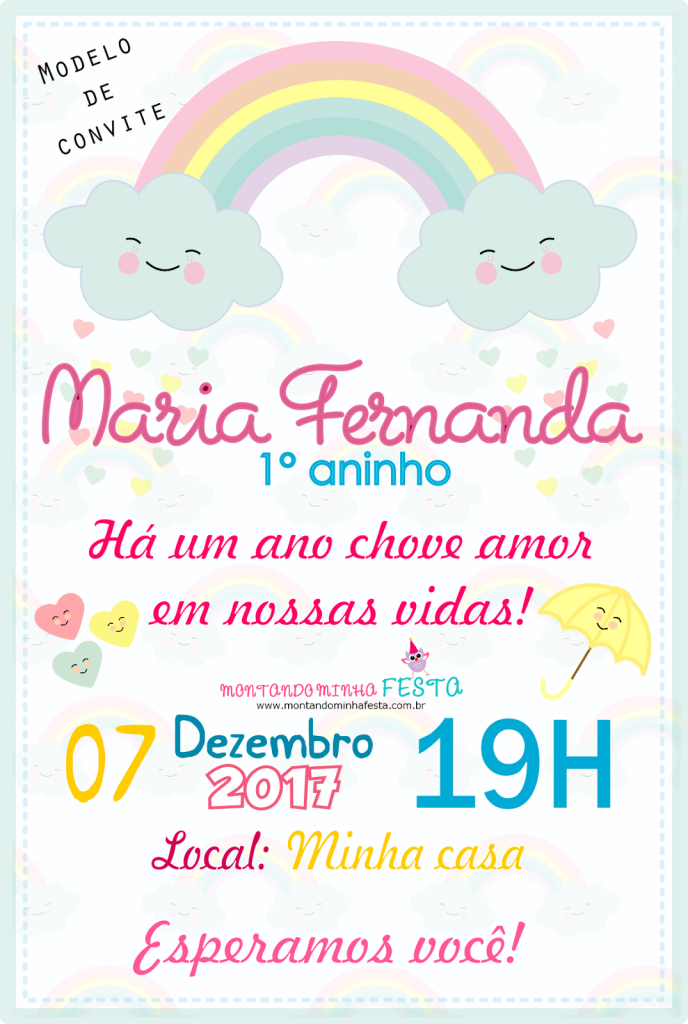 convite chuva de amor 1 ano