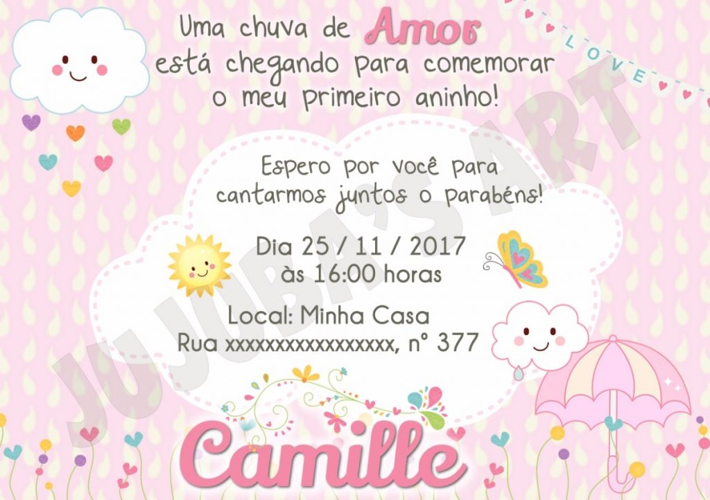 convite chuva de amor 1 ano