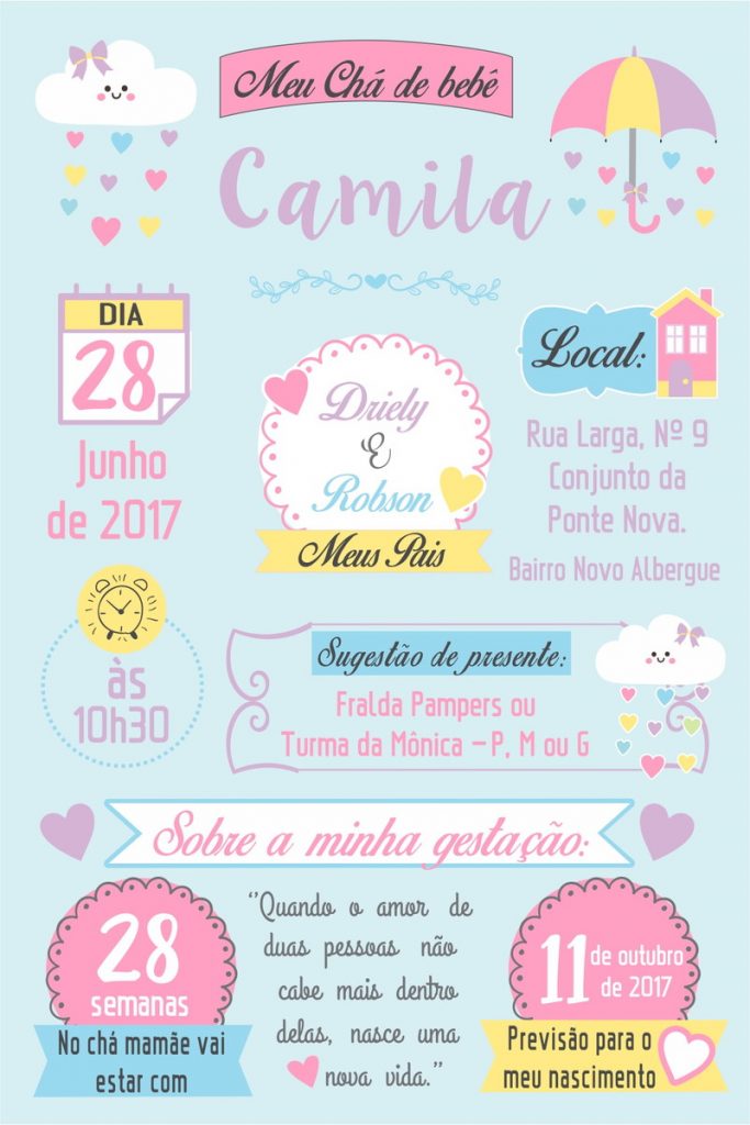 ▷ 10 Convites Chá de Bebê Chuva De Amor