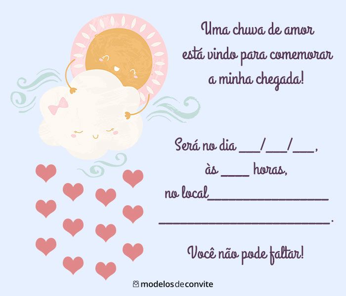 Convite Chá de Fralda Chuva de Amor Menina Chuva de Amor