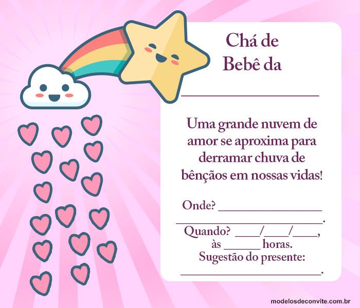 Convite CHÁ DE FRALDAS CHUVA DE AMOR, BENÇÂOS - Edite grátis com nosso  editor online