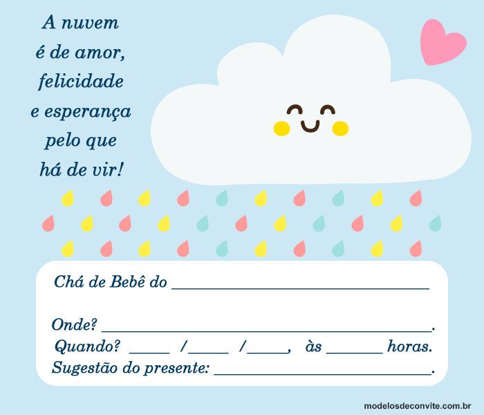 Convite Chuva De Amor Chá Bebê Fralda Digital Nuvem Chuva