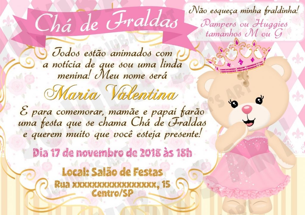 convite chá de fralda princesa