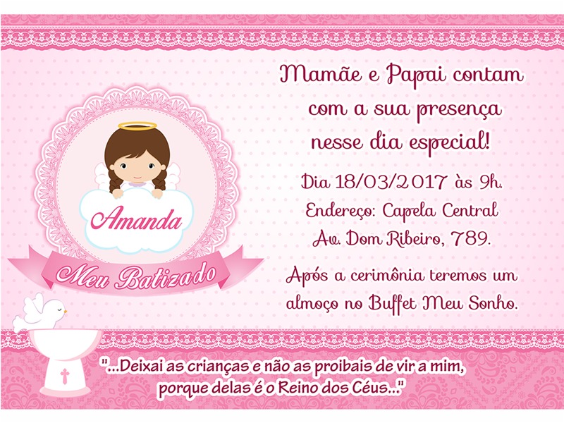 convite de batismo feminino