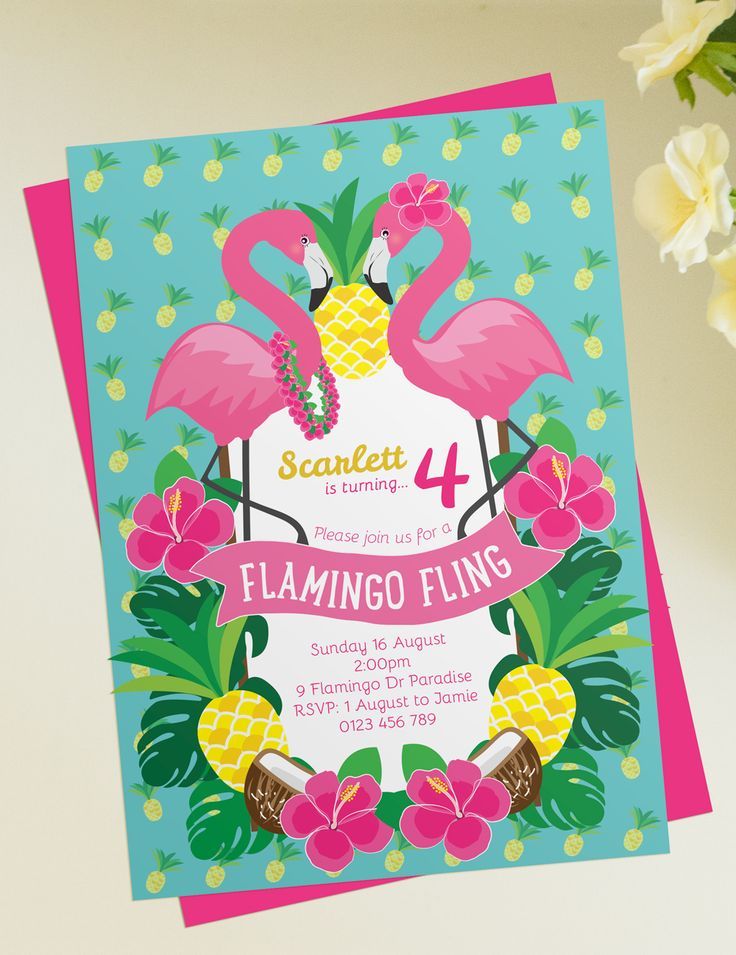 convite flamingo e abacaxi