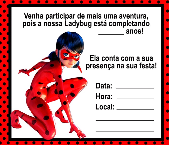 convite ladybug para editar