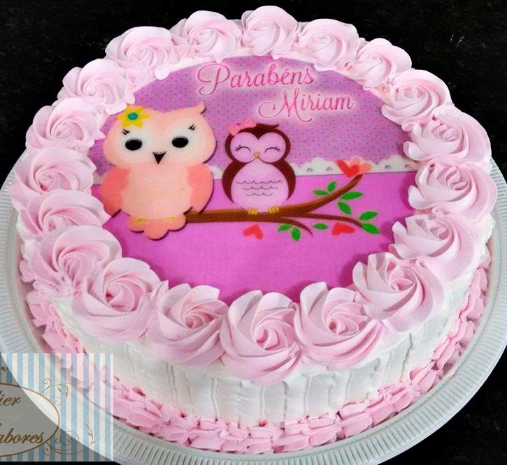 bolo de coruja rosa