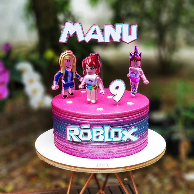 Topo de Bolo Roblox Menina Topper Personalizado Roblox Rosa