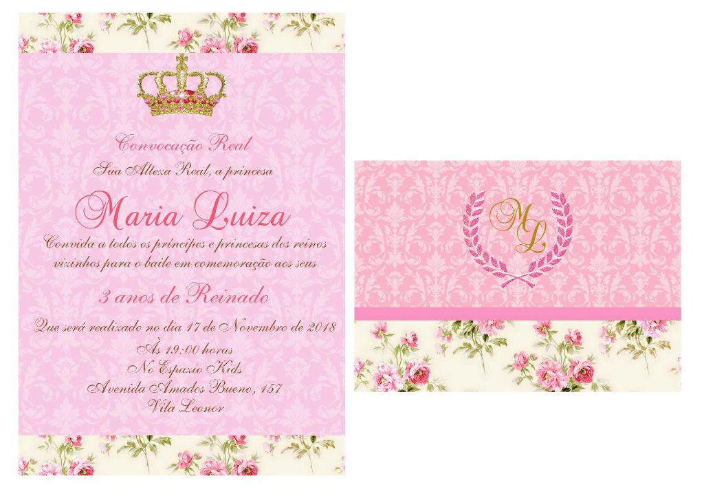 convite realeza rosa