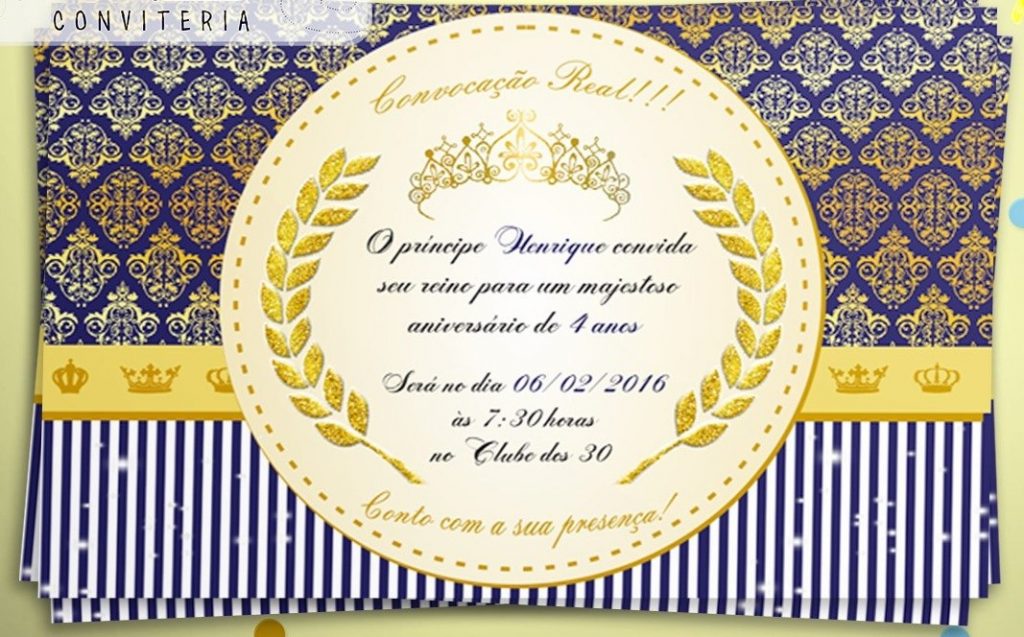 convite realeza azul e dourado