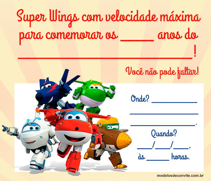 convite super wings para editar