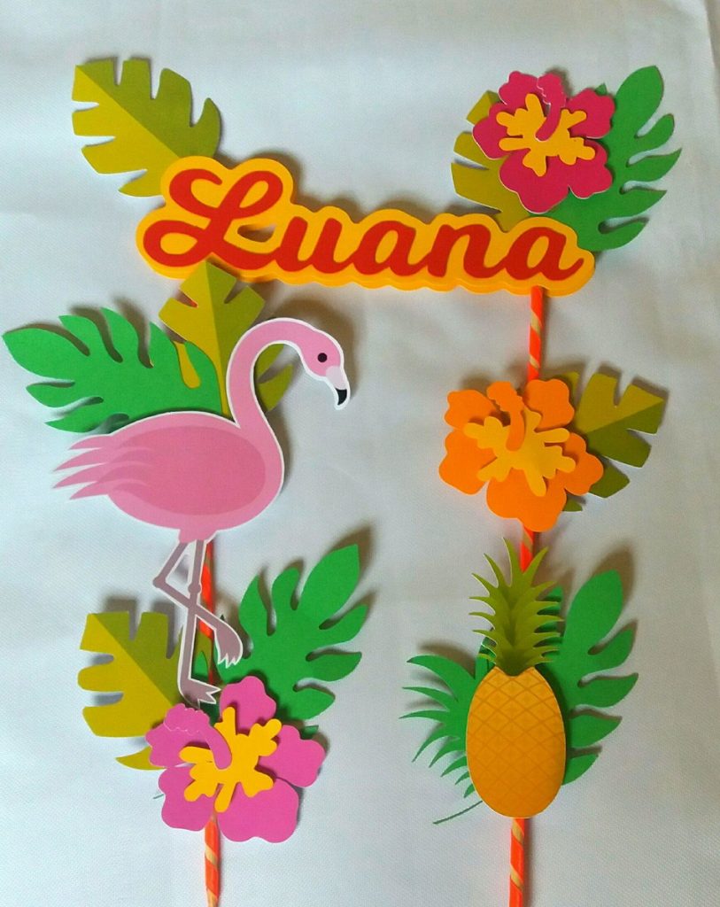 topo de bolo flamingo tropical