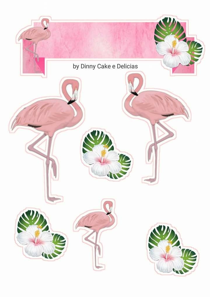 topo de bolo flamingo com flores