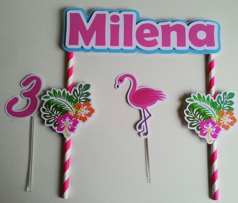 topo de bolo flamingo com flores