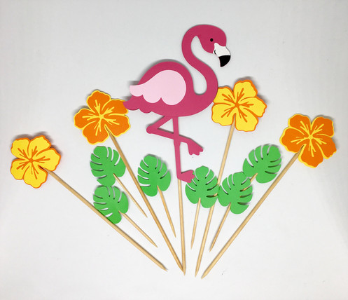 topo de bolo flamingo com flores