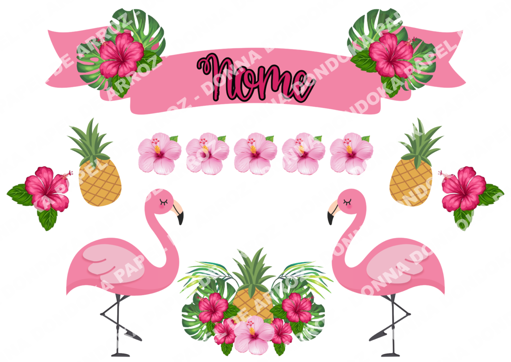 topo de bolo flamingo com flores