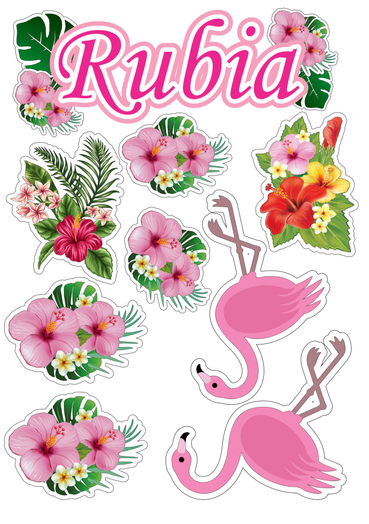 topo de bolo flamingo com flores