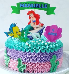 Bolo da princesa ariel quadrado