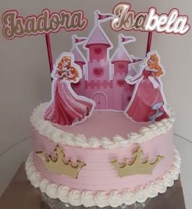 Bolo quadrado rosa - Topo Princesa Bela Adormecida